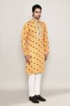 Shop_Arihant Rai Sinha_Yellow Cotton Silk Print Phool Kurta _Online_at_Aza_Fashions