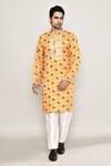 Arihant Rai Sinha_Yellow Cotton Silk Print Phool Kurta _at_Aza_Fashions