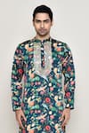 Buy_Arihant Rai Sinha_Multi Color Cotton Silk Print Kingfisher Garden Kurta _Online_at_Aza_Fashions