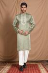 Buy_Arihant Rai Sinha_Green Cotton, Silk Gota Patti Bullian Bloom Motif Print Kurta _at_Aza_Fashions