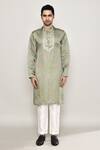 Arihant Rai Sinha_Green Cotton, Silk Gota Patti Bullian Bloom Motif Print Kurta _Online_at_Aza_Fashions