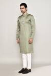 Shop_Arihant Rai Sinha_Green Cotton, Silk Gota Patti Bullian Bloom Motif Print Kurta _Online_at_Aza_Fashions