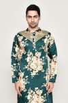 Buy_Arihant Rai Sinha_Green Cotton Silk Print Bahara Kurta _Online_at_Aza_Fashions