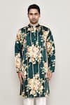 Buy_Arihant Rai Sinha_Green Cotton Silk Print Gulbahar Kurta _Online_at_Aza_Fashions