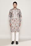 Arihant Rai Sinha_Grey Cotton, Silk Embroidery Gul Print Kurta _Online_at_Aza_Fashions