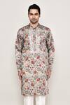 Buy_Arihant Rai Sinha_Grey Cotton, Silk Embroidery Gul Print Kurta _Online_at_Aza_Fashions