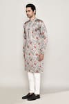 Shop_Arihant Rai Sinha_Grey Cotton, Silk Embroidery Gul Print Kurta _Online_at_Aza_Fashions