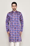 Buy_Arihant Rai Sinha_Blue Cotton, Silk Gota Patti Guldasta Print Kurta _Online_at_Aza_Fashions