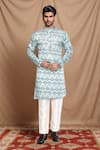 Buy_Arihant Rai Sinha_Sky Blue Cotton Silk Printed Floral Mughal Kurta _at_Aza_Fashions