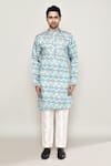 Arihant Rai Sinha_Sky Blue Cotton Silk Printed Floral Mughal Kurta _Online_at_Aza_Fashions