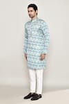 Buy_Arihant Rai Sinha_Sky Blue Cotton Silk Printed Floral Mughal Kurta _Online_at_Aza_Fashions