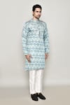 Shop_Arihant Rai Sinha_Sky Blue Cotton Silk Printed Floral Mughal Kurta _Online_at_Aza_Fashions