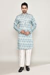 Arihant Rai Sinha_Sky Blue Cotton Silk Printed Floral Mughal Kurta _at_Aza_Fashions