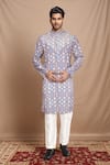 Buy_Arihant Rai Sinha_Purple Cotton Silk Printed Floral Mughal Vine Kurta _at_Aza_Fashions