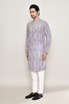 Buy_Arihant Rai Sinha_Purple Cotton Silk Printed Floral Mughal Vine Kurta _Online_at_Aza_Fashions