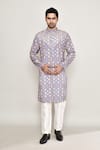 Arihant Rai Sinha_Purple Cotton Silk Printed Floral Mughal Vine Kurta _at_Aza_Fashions