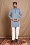 Buy_Arihant Rai Sinha_Grey Cotton, Silk Metallic Thread Tape Embellished Kurta _at_Aza_Fashions
