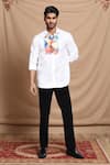 Buy_Aryavir Malhotra_White Cotton, Silk Embroidery Abstract Print Shirt _at_Aza_Fashions