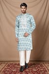 Buy_Arihant Rai Sinha_Sky Blue Cotton Silk Printed Floral Gota Bodice Kurta _at_Aza_Fashions