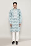 Arihant Rai Sinha_Sky Blue Cotton Silk Printed Floral Gota Bodice Kurta _Online_at_Aza_Fashions