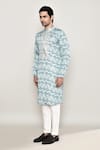 Buy_Arihant Rai Sinha_Sky Blue Cotton Silk Printed Floral Gota Bodice Kurta _Online_at_Aza_Fashions