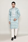 Arihant Rai Sinha_Sky Blue Cotton Silk Printed Floral Gota Bodice Kurta _at_Aza_Fashions