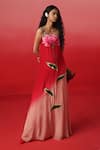 Shop_Kavitha Gutta_Red Pure Crepe Embroidery Blossom Square Neck Blume Sunset Ombre Maxi Dress _Online_at_Aza_Fashions