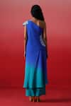 Shop_Kavitha Gutta_Blue Pure Crepe Embroidery Iris One Shoulder Neck Celestial Blossom Ombre Dress _at_Aza_Fashions