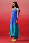 Kavitha Gutta_Blue Pure Crepe Embroidery Iris One Shoulder Neck Celestial Blossom Ombre Dress _Online_at_Aza_Fashions