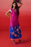 Buy_Kavitha Gutta_Pink Pure Crepe Embroidery Magnolia V Neck Dream Ombre Kurta With Pant _at_Aza_Fashions