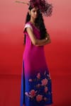 Kavitha Gutta_Pink Pure Crepe Embroidery Magnolia V Neck Dream Ombre Kurta With Pant _at_Aza_Fashions