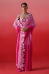 Kavitha Gutta_Pink Pure Crepe Embroidery Magnolia Cutwork Border Ombre Saree With Blouse _at_Aza_Fashions