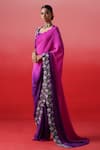 Shop_Kavitha Gutta_Pink Pure Crepe Embroidery Blossom Scoop Neck Border Ombre Saree With Blouse _at_Aza_Fashions