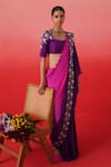 Kavitha Gutta_Pink Pure Crepe Embroidery Blossom Scoop Neck Border Ombre Saree With Blouse _Online_at_Aza_Fashions