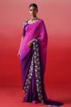 Shop_Kavitha Gutta_Pink Pure Crepe Embroidery Blossom Scoop Neck Border Ombre Saree With Blouse _Online_at_Aza_Fashions