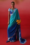 Shop_Kavitha Gutta_Blue Pure Crepe Embroidery Ocean Bloom Border Ombre Saree With Blouse _at_Aza_Fashions