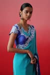 Kavitha Gutta_Blue Pure Crepe Embroidery Ocean Bloom Border Ombre Saree With Blouse _Online_at_Aza_Fashions