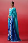 Shop_Kavitha Gutta_Blue Pure Crepe Embroidery Ocean Bloom Border Ombre Saree With Blouse _Online_at_Aza_Fashions