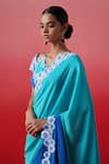 Kavitha Gutta_Blue Pure Crepe Embroidery Ocean Bloom Border Ombre Saree With Blouse _at_Aza_Fashions