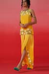 Shop_Kavitha Gutta_Yellow Pure Crepe Embroidery Sunshine Blossom Cutwork Kurti With Tulip Pant _at_Aza_Fashions