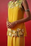 Buy_Kavitha Gutta_Yellow Pure Crepe Embroidery Sunshine Blossom Cutwork Kurti With Tulip Pant _Online_at_Aza_Fashions