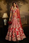 Buy_Kavitha Gutta_Red Raw Silk Embroidery Swarovski Crystal Off Ambrosia Bridal Lehenga Set _at_Aza_Fashions