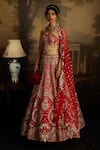 Shop_Kavitha Gutta_Red Raw Silk Embroidery Swarovski Crystal Off Ambrosia Bridal Lehenga Set _at_Aza_Fashions