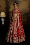 Kavitha Gutta_Red Raw Silk Embroidery Swarovski Crystal Off Ambrosia Bridal Lehenga Set _Online_at_Aza_Fashions