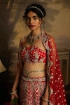 Shop_Kavitha Gutta_Red Raw Silk Embroidery Swarovski Crystal Off Ambrosia Bridal Lehenga Set _Online_at_Aza_Fashions