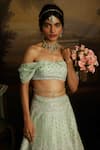 Shop_Kavitha Gutta_Green Blouse And Lehenga Raw Silk Embroidery Swarovski Crystals Glimmer Set _Online_at_Aza_Fashions