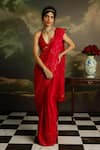 Buy_Kavitha Gutta_Red Pure Satin Embroidery Floral Halter Neck Scarlet Shine Saree With Blouse _at_Aza_Fashions