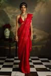 Kavitha Gutta_Red Pure Satin Embroidery Floral Halter Neck Scarlet Shine Saree With Blouse _Online_at_Aza_Fashions