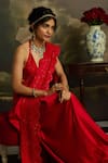 Kavitha Gutta_Red Pure Satin Embroidery Floral Halter Neck Scarlet Shine Saree With Blouse _at_Aza_Fashions