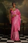 Buy_Kavitha Gutta_Magenta Pure Satin Embroidery Cutout Sweetheart Allure Sequin Saree With Blouse _at_Aza_Fashions